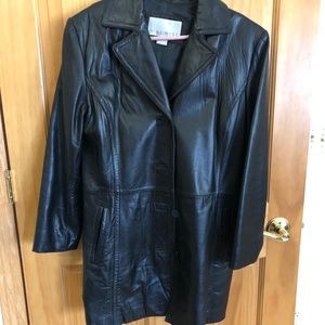 Black leather mid length coat